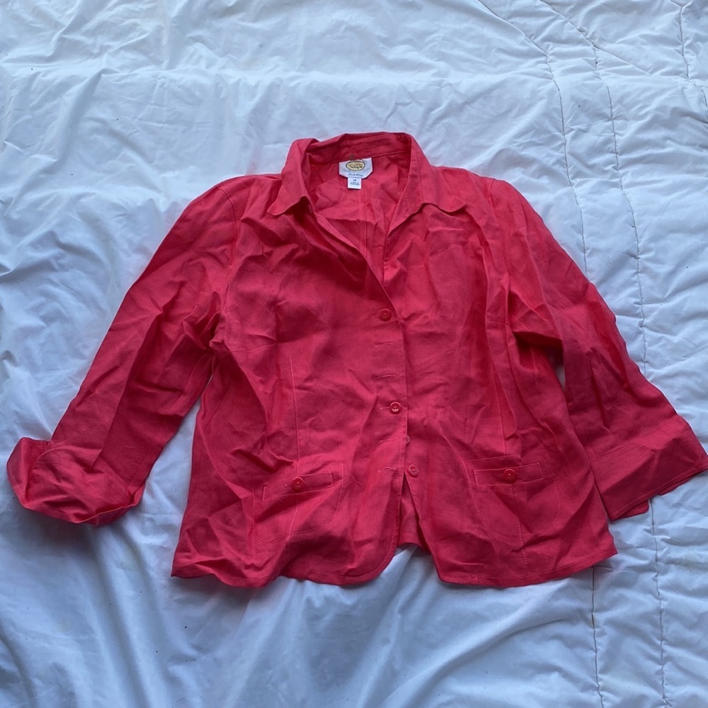Talbots Coral Pink Irish Linen Button Front Top Plus Size 18 Lightweight